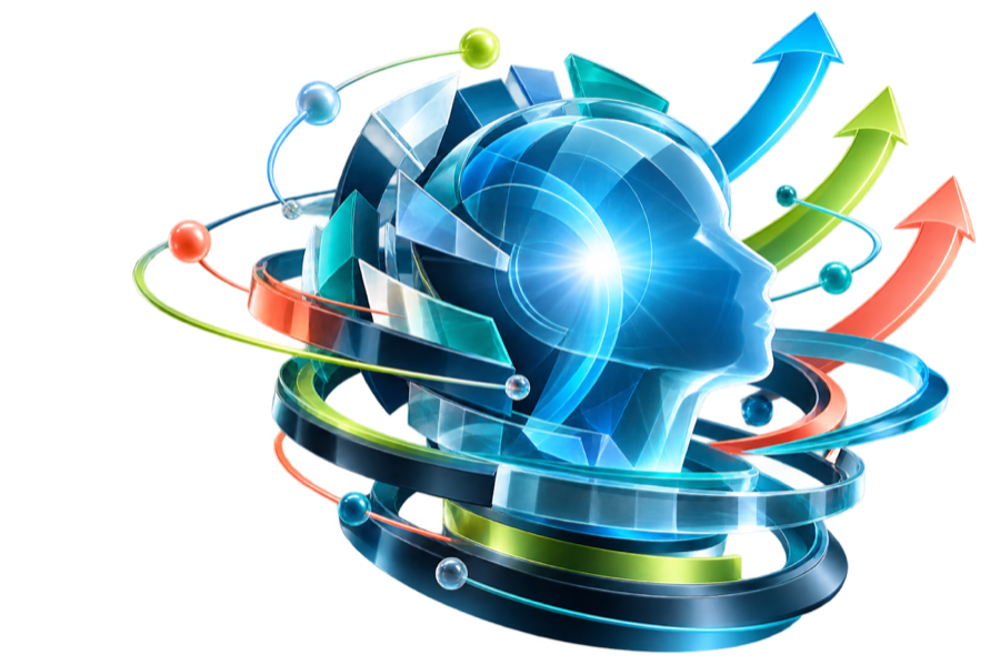A dimensional identity form surrounded by connected signals, representing a personal brand becoming clear and visible